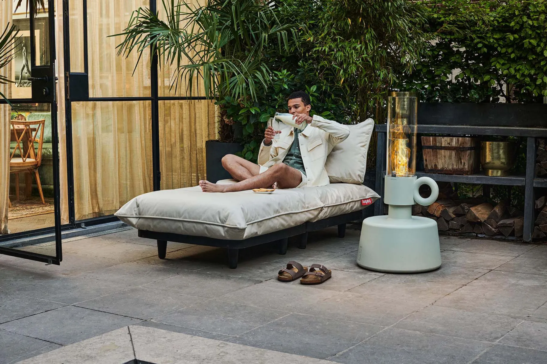 Fatboy Paletti Hocker Hocker modulaire d’extérieur, beige, 100x100x45 cm