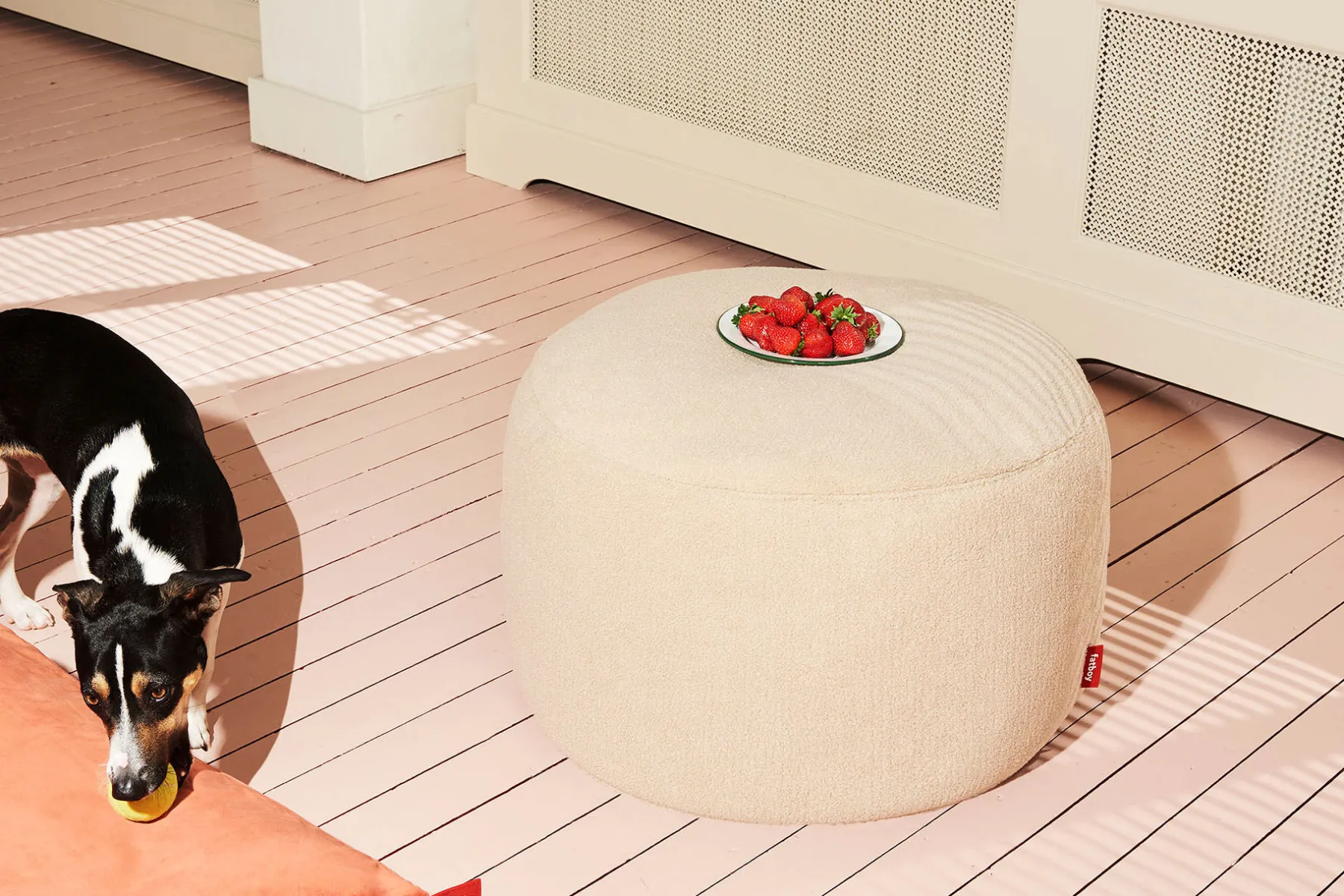 Fatboy Point Large Sherpa Grand pouf d’intérieur, beige, 70x70x40 cm