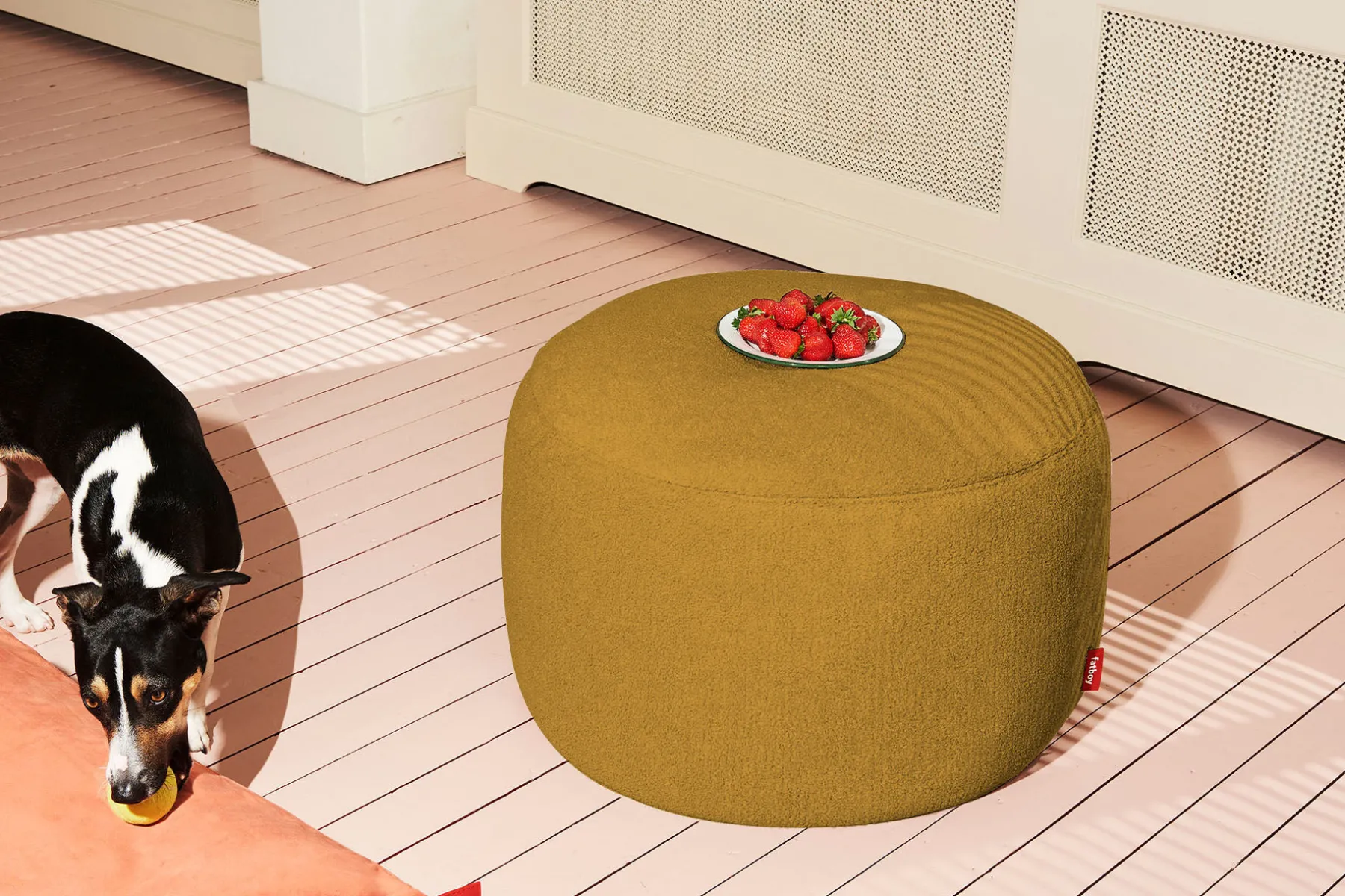 Fatboy Point Large Sherpa Grand pouf d’intérieur, or, 70x70x40 cm