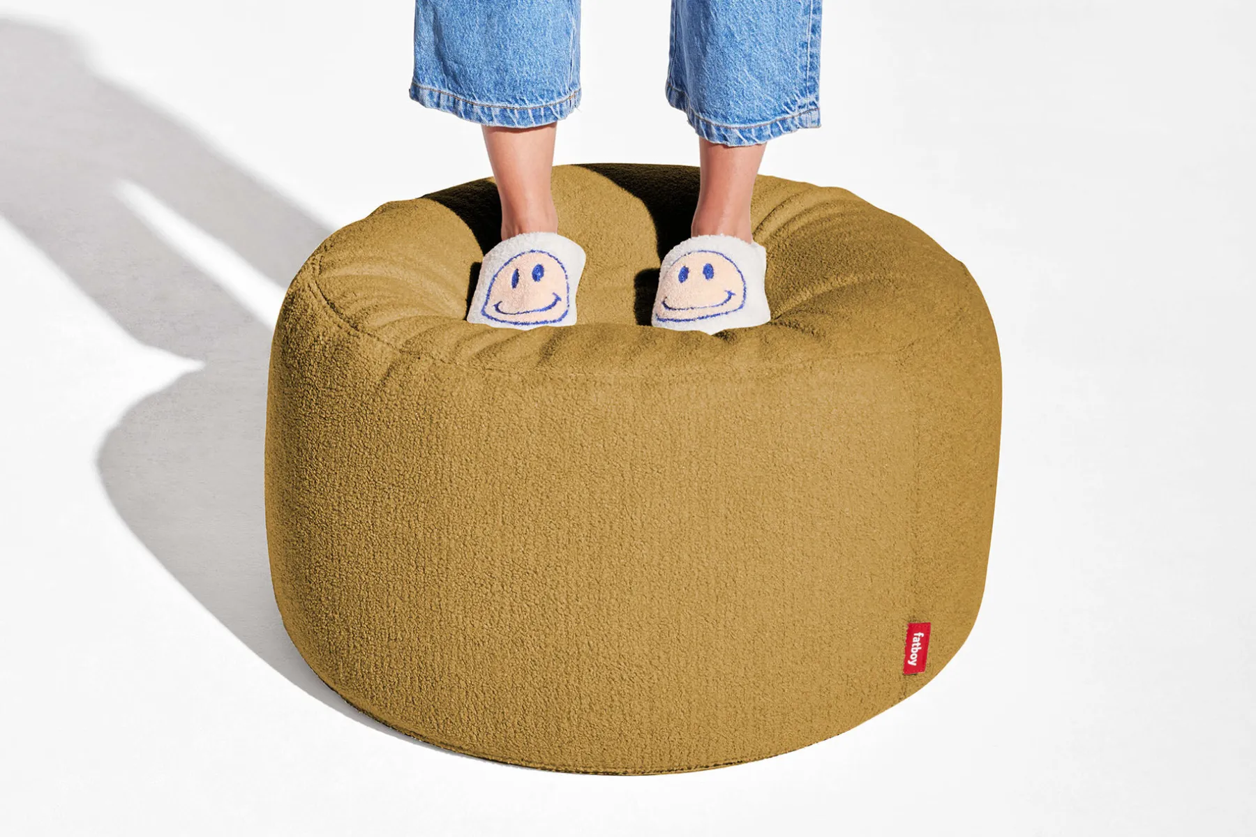 Fatboy Point Large Sherpa Grand pouf d’intérieur, or, 70x70x40 cm
