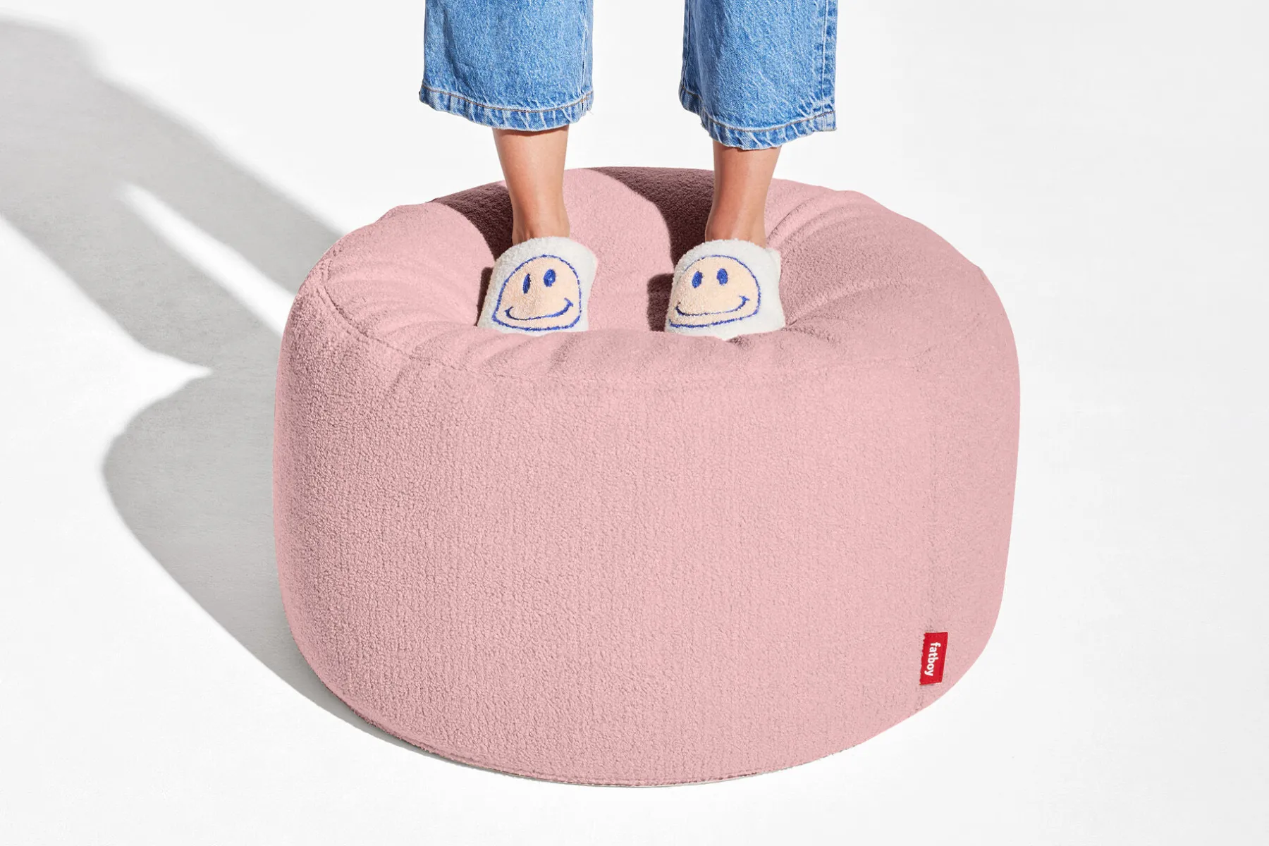 Fatboy Point Large Sherpa Grand pouf d’intérieur, rose, 70x70x40 cm
