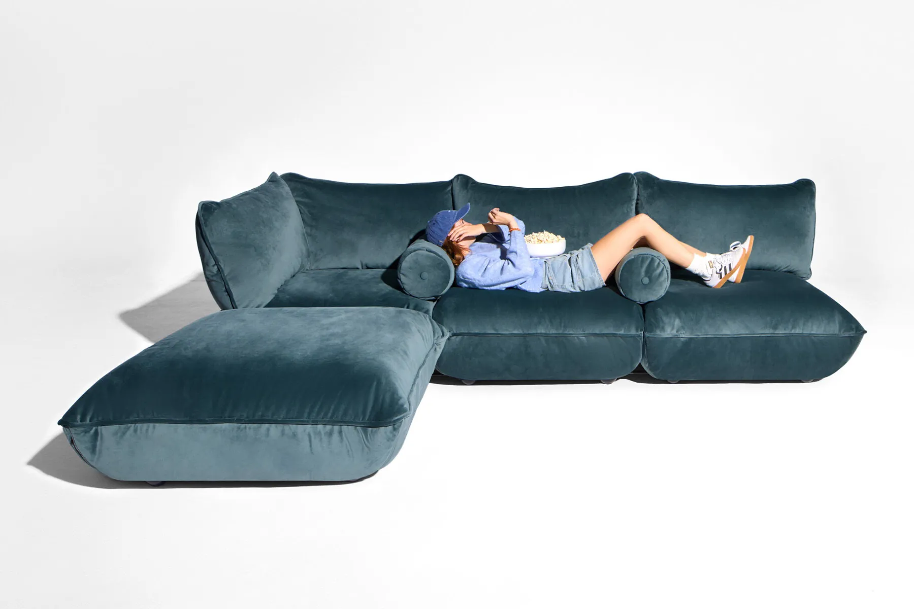 Fatboy Puff Rolster Pillow Velvet Coussin décoratif, bleu, 65x24 cm